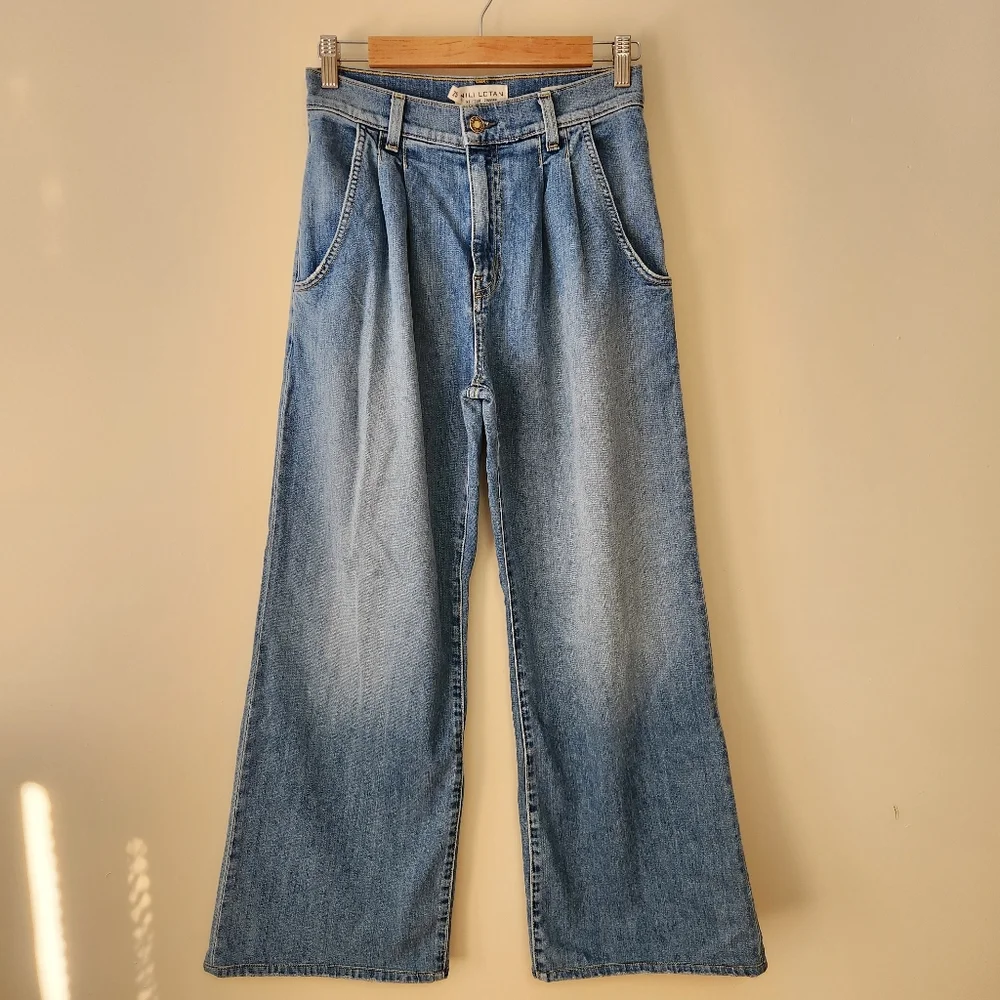 Nili Lotan Flora Pleated Front Wide Leg Jeans in Faded Wash - 25 - Picture 8 of 12